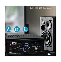 Pyle Stereo Power Amplifier System - Digital Audio Speaker Amp with MP3/Aux/Usb/Sd/Fm/Bluetooth, Led Display, 2 x 40W