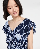 Anne Klein Women's Printed Border-Trim Drawstring Maxi Dress