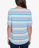 Ruby Rd. Petite Oasis Stripe Ladder Sleeve T-Shirt