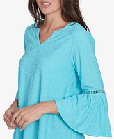 Ruby Rd. Petite Swiss Dot Solid Flounce Sleeve Top