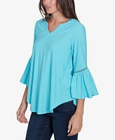 Ruby Rd. Petite Swiss Dot Solid Flounce Sleeve Top