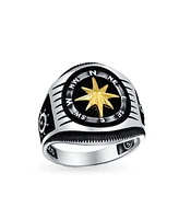 Bling Jewelry Large Boat Wheel Compass Signet Ring Black Gold-Tone .925 Silver