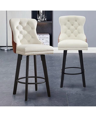 The Pop Home Set of 2 Modern Velvet Swivel Bar Stools with Button Tufted Design for Kitchen Island & Bar-The