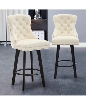 The Pop Home Set of 2 Modern Velvet Swivel Bar Stools with Button Tufted Design for Kitchen Island & Home Bar-The Pop Home