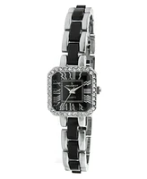 Peugeot Womens Crystal Accented Square Silver-Tone Acrylic Link Watch