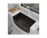 Casainc 33inch L x 21inch W Single Bowl Fireclay Kitchen Sink with Grid