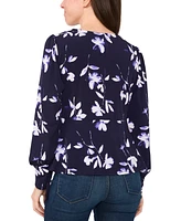 Sam & Jess Women's Floral Surplice-Neck Long-Sleeve Wrap Top