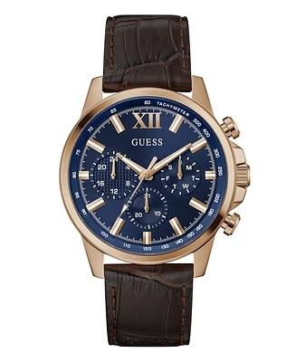 Guess Men's Multi-Function Brown Genuine Leather Watch, 44mm