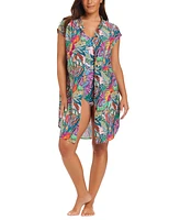 Beyond Control Women's Printed Button-Front Cover-Up Shirt