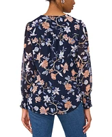 Sam & Jess Women's Floral Smocked-Cuff V-Neck Blouse