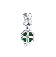 Bling Jewelry Good Luck Celtic Shamrock Dangle Charm Bead in Green Enamel Sterling Silver