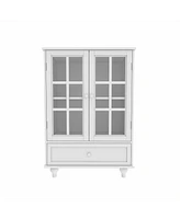 Boyel Living Minimalist White Buffet Cabinet with Double Glass Doors and Drawer, Modern Wooden Storage Sideboard Cupboard for Living room, Dining Room