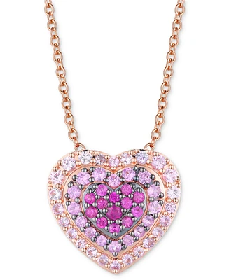 Le Vian Pink Sapphire Ombre Halo Cluster Heart Adjustable 20" Pendant Necklace (1-1/10 ct. t.w.) in 14k Rose Gold