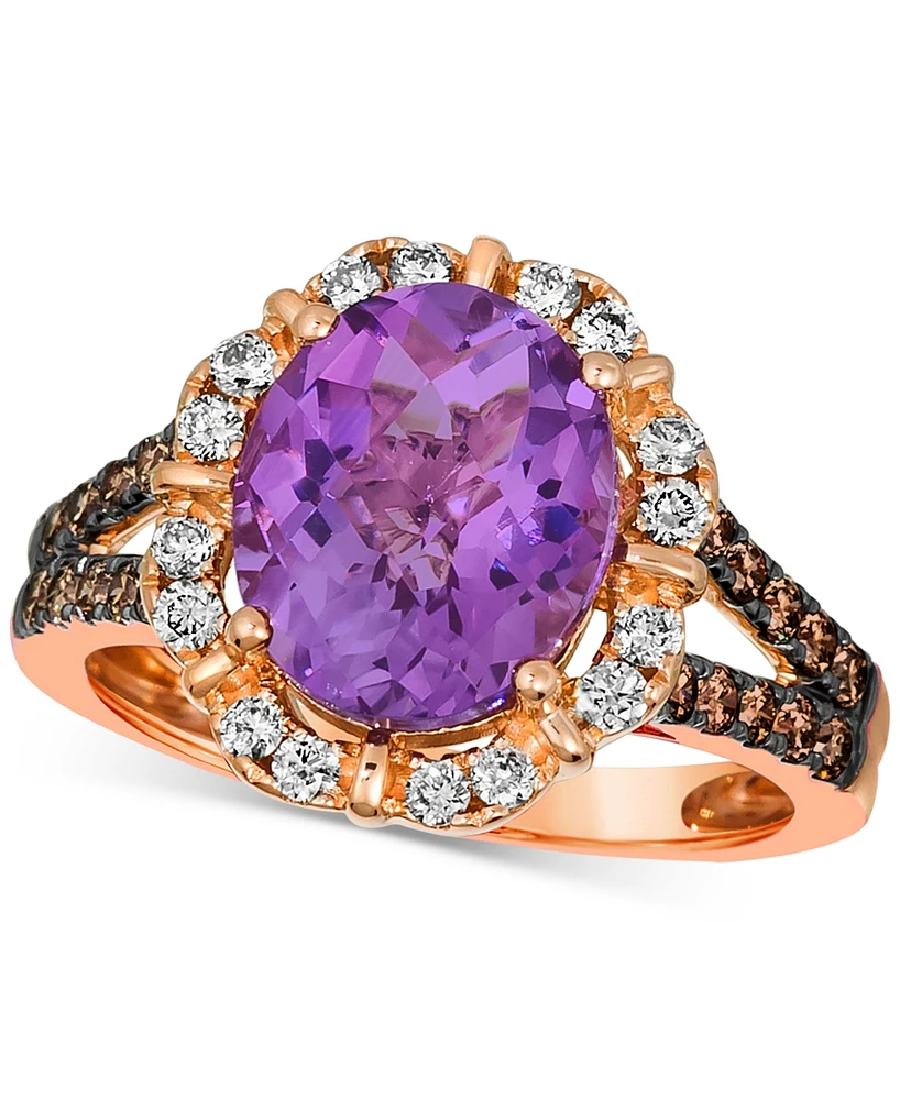 Le Vian Amethyst (3-1/4 ct. t.w.), Nude Diamond (1/4 ct. t.w.) & Chocolate Diamond (1/3 ct. t.w.) Oval Halo Ring in 14k Strawberry Gold