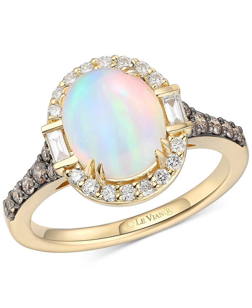 Le Vian Opal (1/5 ct. t.w.), Vanilla Diamond (1/4 ct. t.w.) & Chocolate Diamond (1/4 ct. t.w.) Halo Ring in 14k Honey Gold