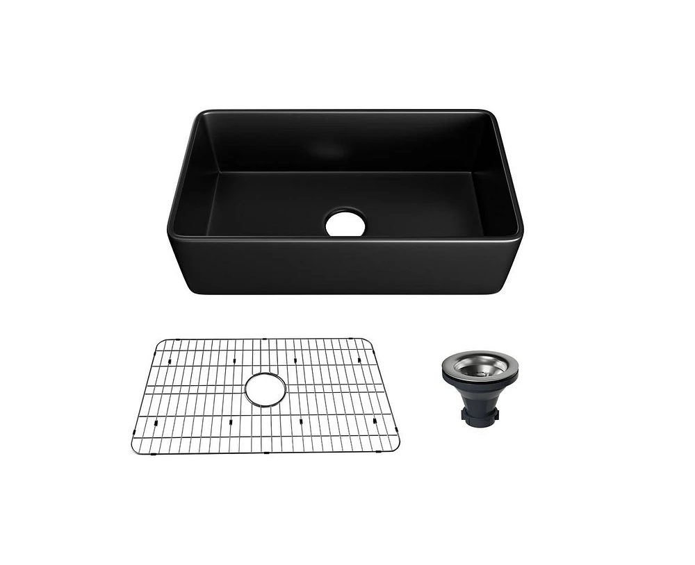 Casainc Single Bowl Fireclay Farmhouse Kitchen Sink with Accessories