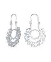 Bling Jewelry Boho Retro Filigree Mandala Dangle Earrings Sterling Silver Hoop Design