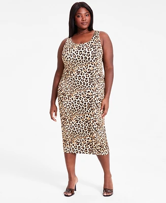 Bar Iii Trendy Plus Cheetah-Print Jersey Midi Dress, Exclusively at Macy's