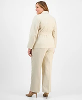 Le Suit Plus Two-Button Belted Safari Jacket & Mid-Rise Straight-Leg Pants