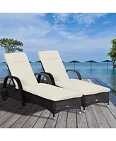 Outsunny Outdoor 2 Pe Rat Sun Bathing Chairs w/ Cushions & Pillows,