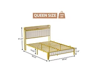 gaomon Queen Bed Frame with Charging Station, Led Bed Frame with Storage Headboard, Upholstered Platform Bed Frame, No Box Spring Needed