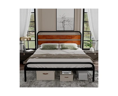 gaomon Bed Frame, King Size Platform Bed Frame with Wood Headboard, Heavy Duty Metal Slat Support, Easy Installation