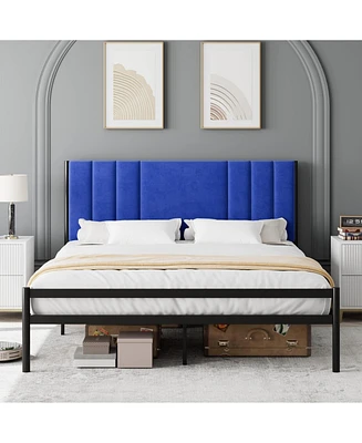 gaomon Platform Bed Frame with Velvet Headboard