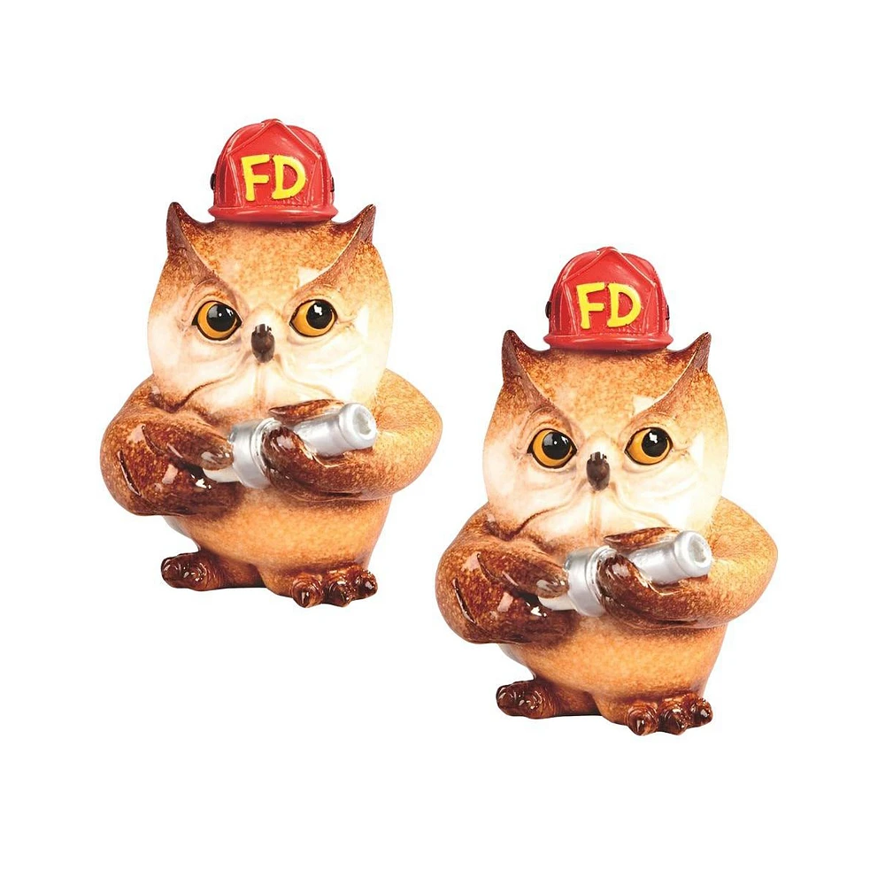 Fc Design "2-pc Set" 4.25"H Owl Fireman with Fire Hose Figurine Statue Ornament Home Room Office Decor and Perfect Ideas for Housewarming, Holidays an