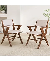 Gymax Wooden Dining Chair Set of w/ Rubber Wood Frame Padded Seat & Back Armrests