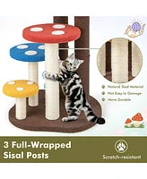 Gymax Cat Tree Mushroom Unique Multi-Level Cute Cat Tower w/ Scratching Post Indoor