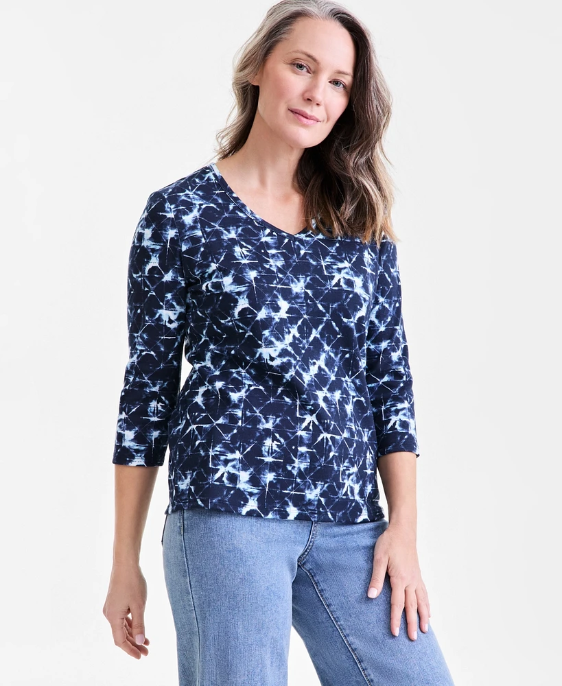 Style & Co Women's Printed V-Neck 3/4-Sleeve Top, Exclusively at Macy's