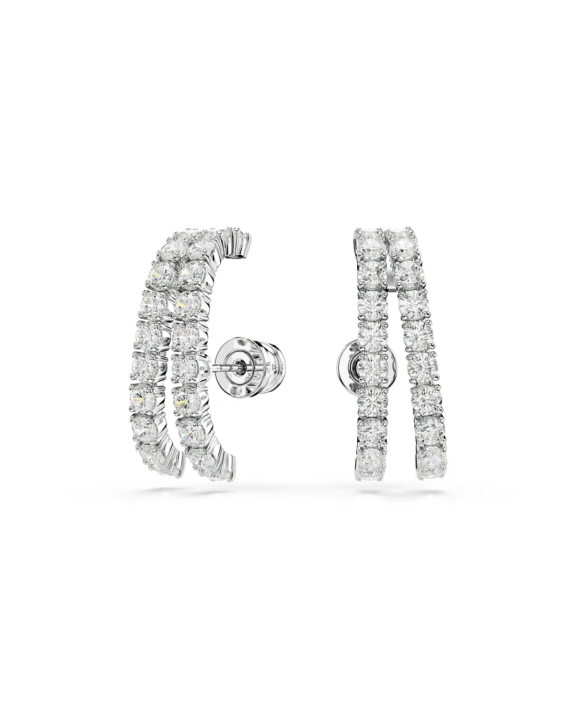 Swarovski Matrix White, Rhodium Plated Round Cut Cuff Earrings