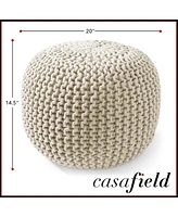 Casafield Round Pouf Ottoman, Light Pink - 20" Dia x 14.5" High Cotton Knit Foot Stool Boho Floor Pouffe for Living Room