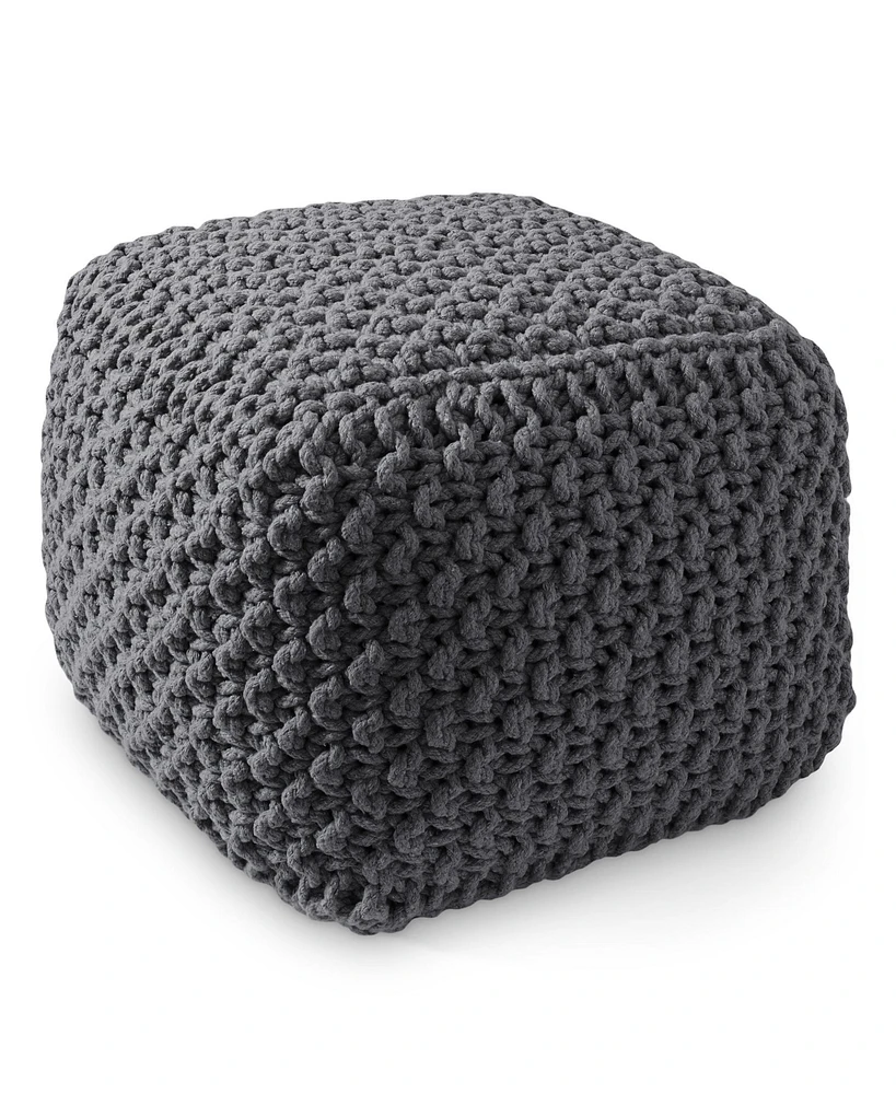 Casafield Square Pouf Ottoman, Navy Blue - 18.5" W x D 14.5" H Cotton Knit Foot Stool Boho Floor Pouffe for Living Room