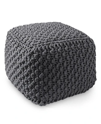 Casafield Square Pouf Ottoman, Navy Blue - 18.5" W x D 14.5" H Cotton Knit Foot Stool Boho Floor Pouffe for Living Room
