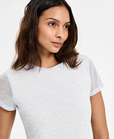 Bar Iii Women's Printed Mesh Crewneck Top, Exclusively at Macy's