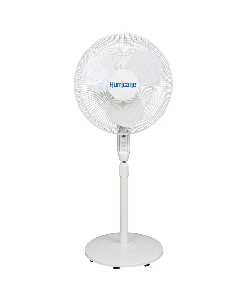 Hurricane Supreme 16" 3 Speed Oscillating Stand Pedestal Fan with Remote, White