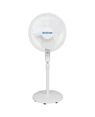 Hurricane Supreme 16" 3 Speed Oscillating Stand Pedestal Fan with Remote, White