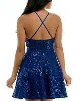 Emerald Sundae Juniors' Sequined Lace Fit & Flare Dress