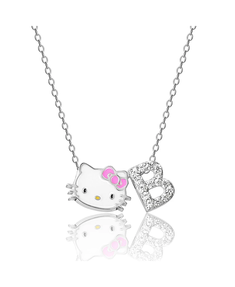 Sanrio Hello Kitty Silver Plated Enamel Pave Initial Slider Necklace