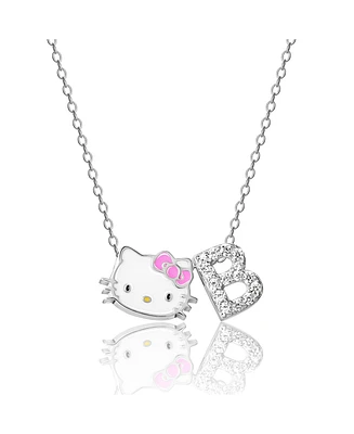 Hello Kitty Sanrio Silver Plated Enamel Pave Initial Slider Necklace