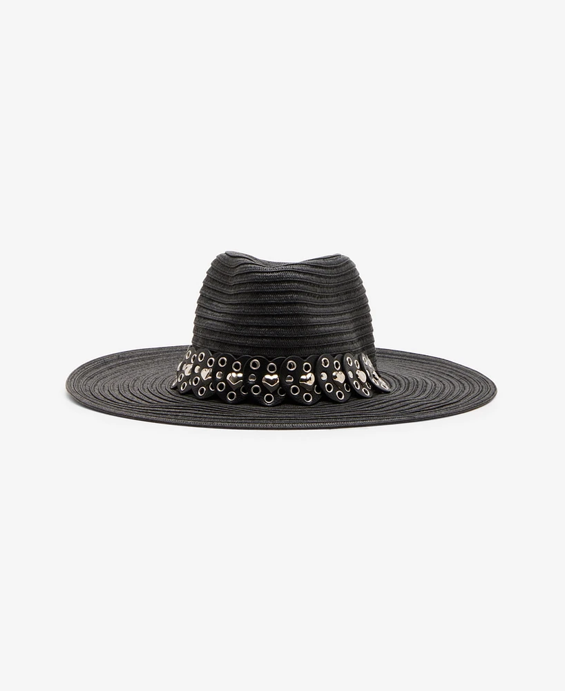 Steve Madden Marled Studded Heart Band Panama Hat