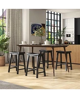 Gymax Set of 4 Saddle Bar Stools Counter Height Dining Chairs w/ Wooden Legs