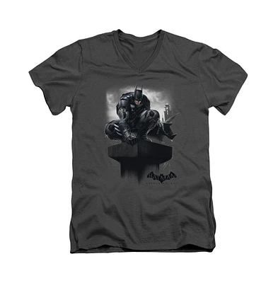 Batman Men's Arkham Knight Perched Short Sleeve Adult V Neck Premium Cotton Tee / T-Shirt