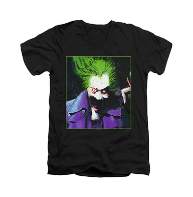 Batman Men's Arkham Asylum Joker Short Sleeve Adult V Neck Premium Cotton Tee / T-Shirt