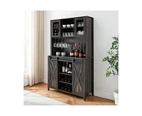 gaomon 70" Tall Farmhouse Coffee Bar Cabinet, Sliding Barn Doors Wine Bar Cabinet with Storage Shelves