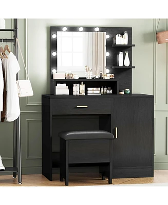 gaomon Makeup Vanity Table with Large Drawers and 3 Level Storage & Tiers of Open Shelves