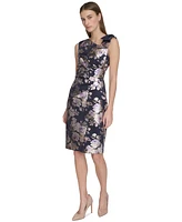 Jessica Howard Women's Printed Asymmetric Sleeveless Sheath Dress