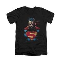 Superman Men's Displeased Short Sleeve Adult V Neck Premium Cotton Tee / T-Shirt