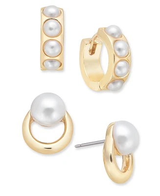 On 34th Gold-Tone 2-Pc. Set Imitation Pearl Hoop & Stud Earrings, Exclusively at Macy's